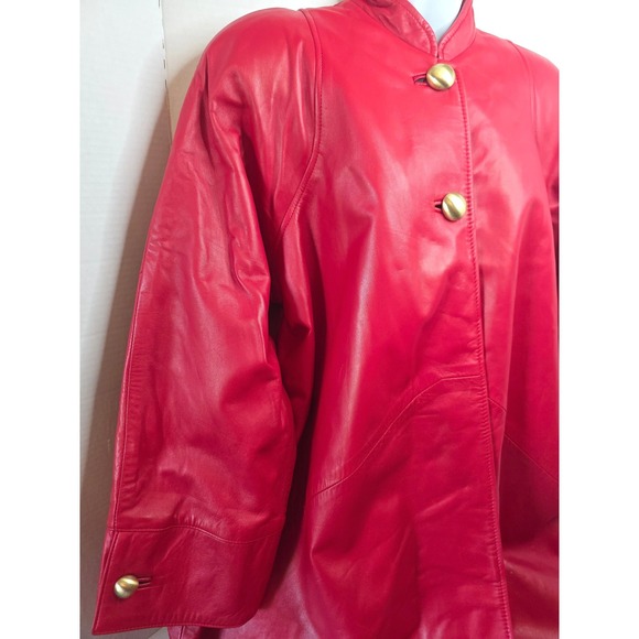 VTG Siena New York Red Leather Swing Coat Mandarin Collar 2 Gold Buttons Small - Picture 4 of 12
